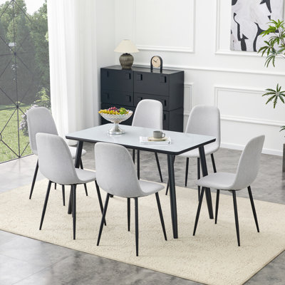 47.3" Modern Faux Marble Dining Table Set For 6, Compact Kitchen Set With Chrome Legs