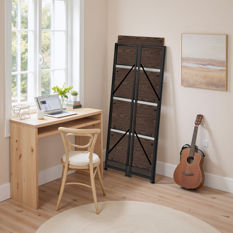 4-Tier Folding Bookshelf with Easy Assembly, Space-Saving Storage Shelf for Small Spaces, Rustic Display Rack for Home or Office
