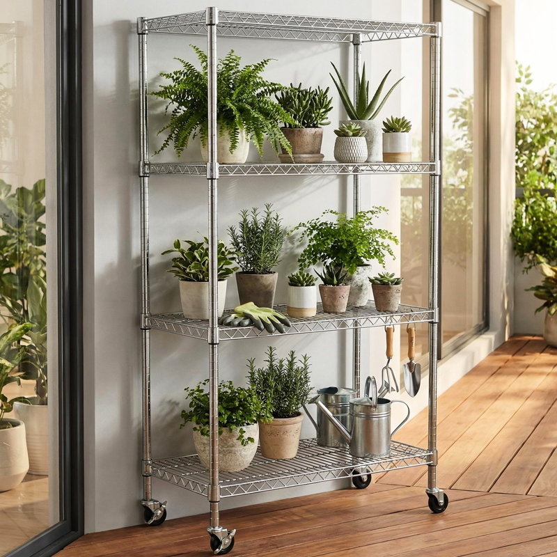 4 tablettes réglables en fil de fer rouillé, support de rangement en métal pour le garde-manger, le garage, la cuisine et la salle de bain, P 34,75 po x l 18,15 po, H 63 po, structure entièrement en fer, poteaux de 25 mm d'épaisseur, finition thermolaquée noire, 4 ouvertures