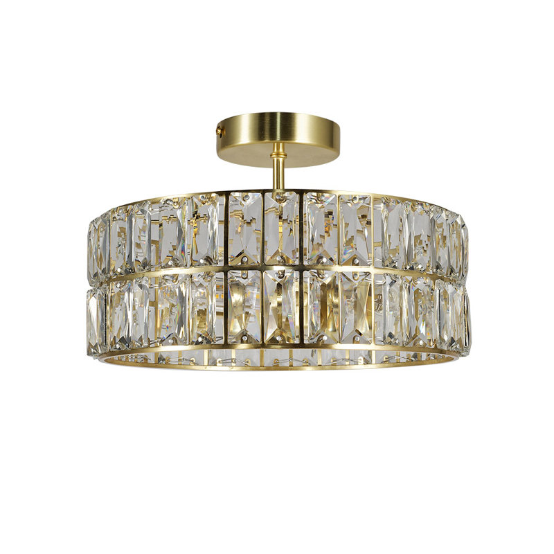 Adamsun Crystal Semi Flush Mount, Satin Brass