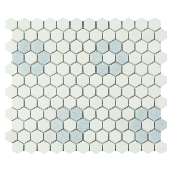Thassos White And Blue Celeste 1" X 1" Marble Honeycomb Mosaic Wall & Floor Tile