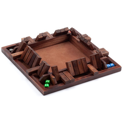 GSE 4-Player Wooden 10 Numbers Shut The Box Dice Board Game with 8 Dices. Classic Popular English Pub Game