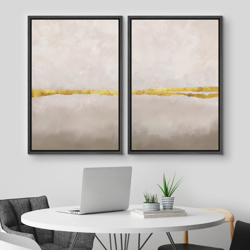 Ensemble de 2 peintures encadrées sur toile, Noir, H 24 po x l 32 po x P 1,5 po