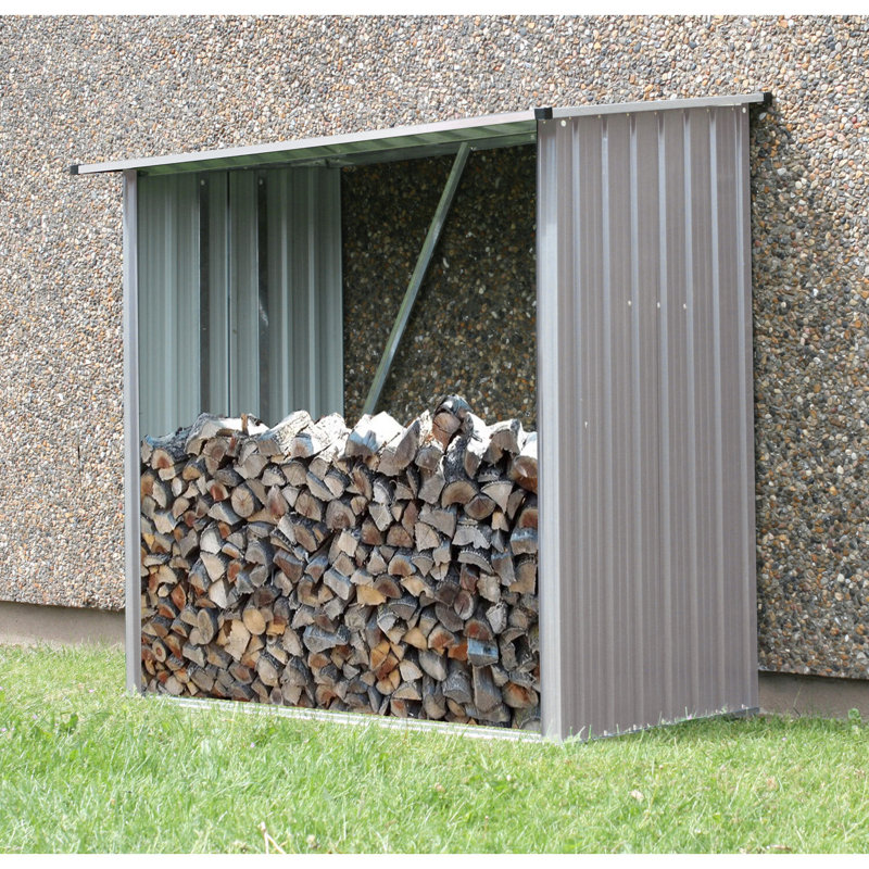 Beige Galvanized Steel Firewood Storage Rack with Sloped Roof