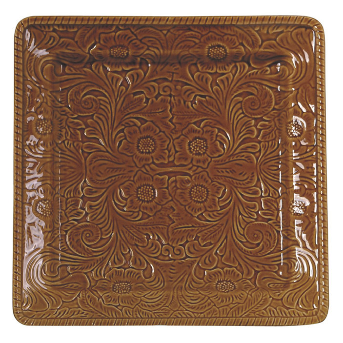 Savannah Ceramic Floral Pattern Western Style 1 Piece Serving Platter, Mustard
