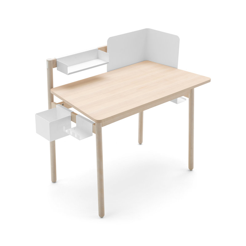 Ens Desk with Wooden Top, Bleached Beech, Bleached Beech