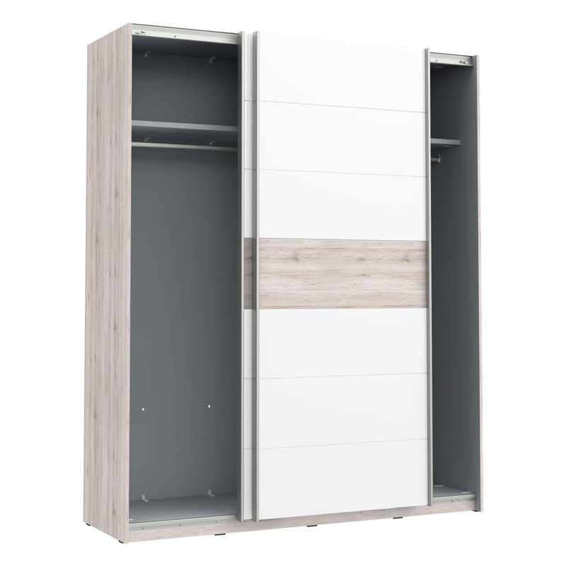 Mickie 2 Door Manufactured Wood Wardrobe, 210cm H x 170cm W x 61cm D, White/Beige