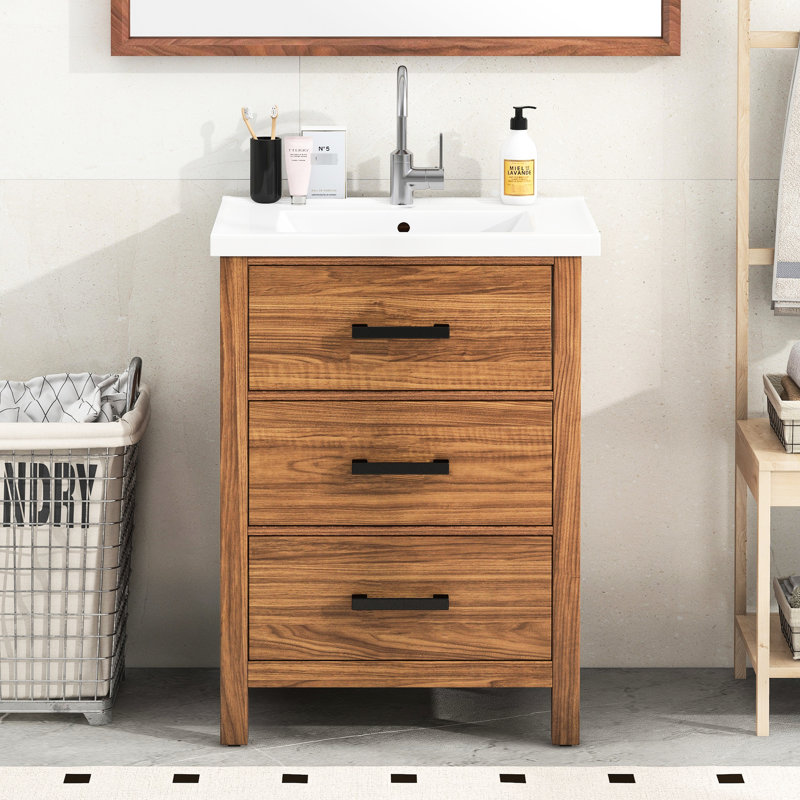 Ensemble de meuble-lavabo moderne 24 po avec lavabo en céramique - 3 lavabos fonctionnels fascinants modernes, avec rangement