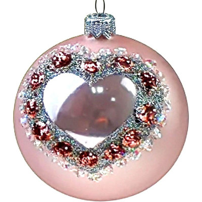 Ornement boule de Noël en verre Victoria Bella, peint à la main, 3,25 po (8 cm). (Rose froid)