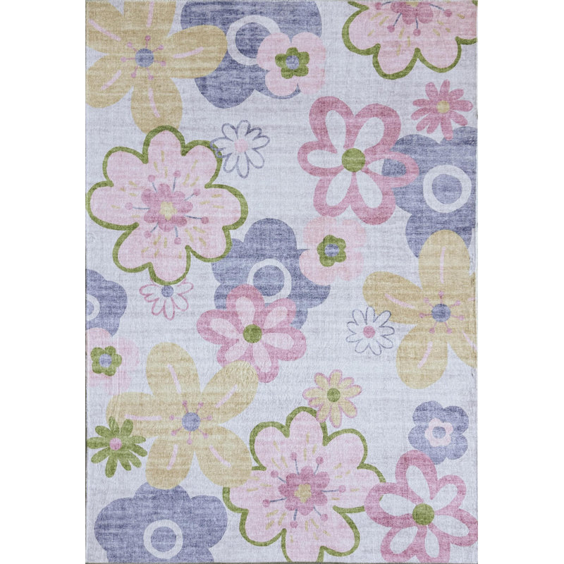 Tapis à motif floral rose / mauve pour enfant de 8 pi x 11 pi (7 pi 7 po x 10 pi 10 po) Branch Branch Bloom