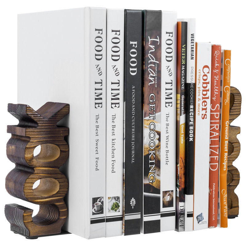 2 Piece Burnt Wood Decorative Cookbook Text Bookend