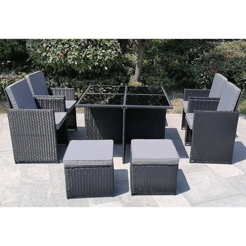 8 Seater Cube Armchair Sofa Set With Raincover, Black