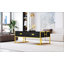 Table basse moderne noire moderne avec 4 tiroirs et base dorée-639367426