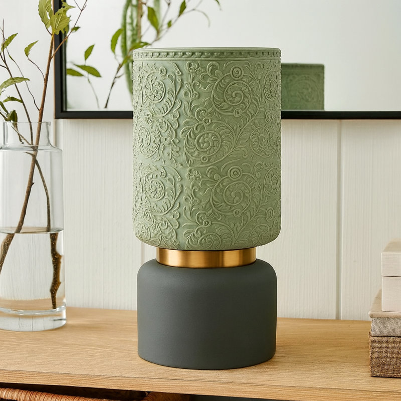 Vase en céramique blanche embossée élégante Elegant, Vert