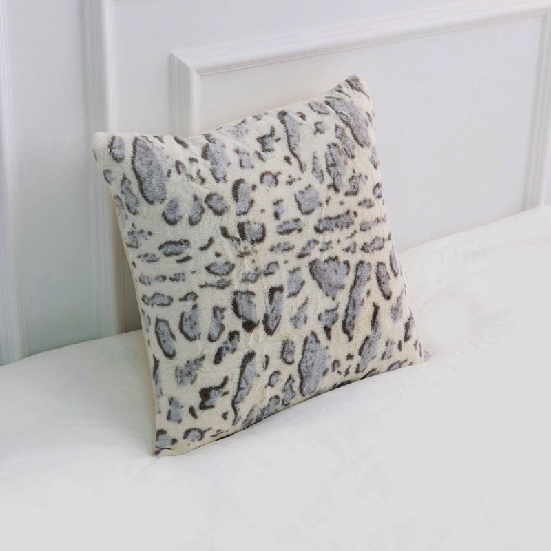 Square Faux Fur Pillow Cover and Insert, Gray