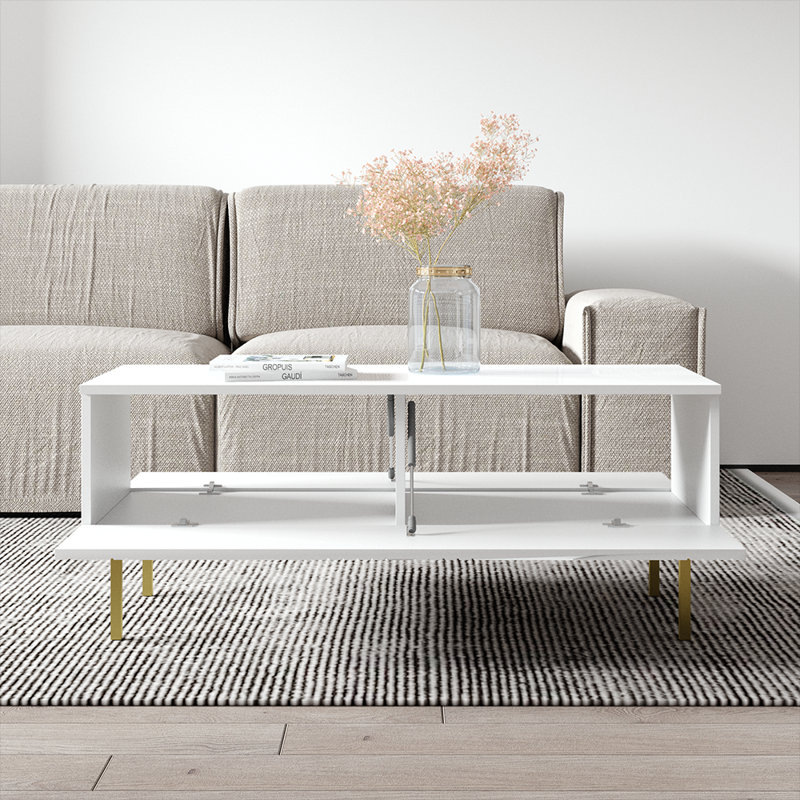 Table basse 47,2 po Danyia avec finition ultrabrillante, Blanc