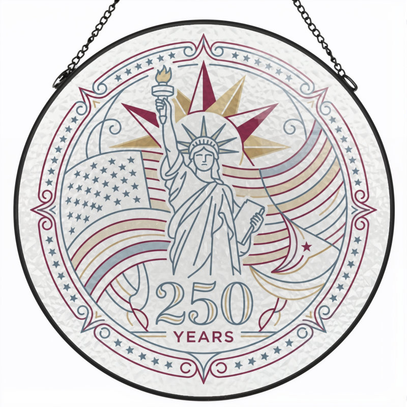 Statue de la Liberté, États-Unis, 250e anniversaire, panneau de fenêtre en verre pour la décoration intérieure - H 12 po