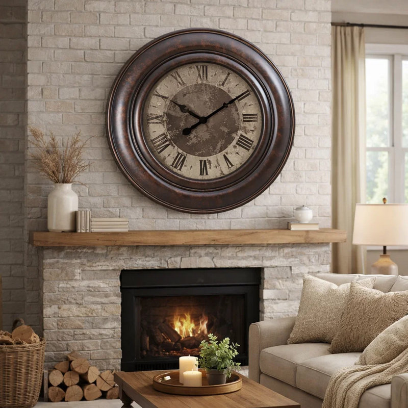 Clocks, 30" Round, Large Oversized, Wall Clock, Transitional, Brown