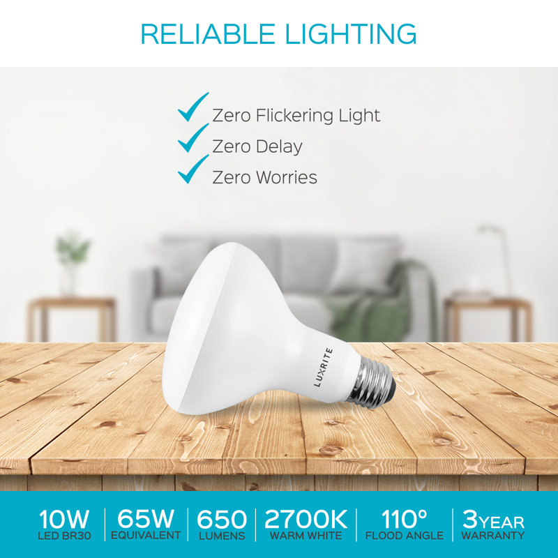 9 Watt (65 Watt Equivalent), BR30 LED, Dimmable Light Bulb, E26/Medium (Standard) Base, 3500K