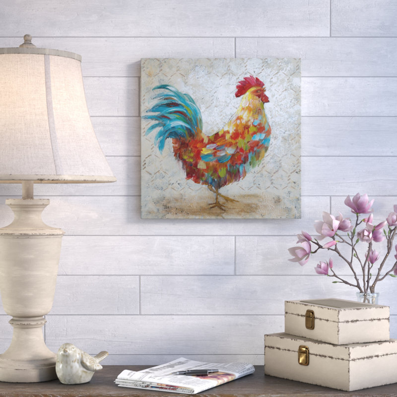 « original coq i », reproduction de peinture à l’huile sur toile tendue, H 32 po x l 32 po x P 1,5 po