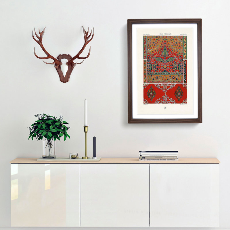 Floral Indo-Persian Pattern by Albert Racinet - Picture Frame Painting Print, 65cm H x 48cm W x 2cm D, Walnut Framed