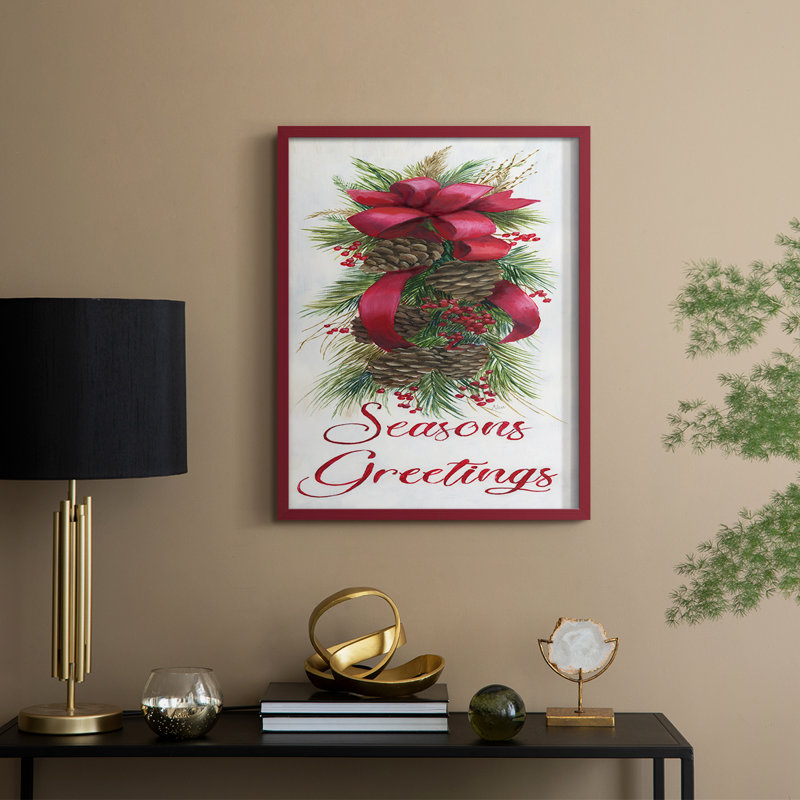 Seasons Greetings Framed Print - Solid Wood, 11" H x 9" W, Red