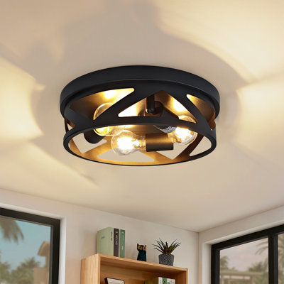 Plafonnier encastré industriel 3 lumières, luminaire tambour en métal noir, base E26, éclairage de ferme moderne près du couloir, chambre à coucher, cuisine