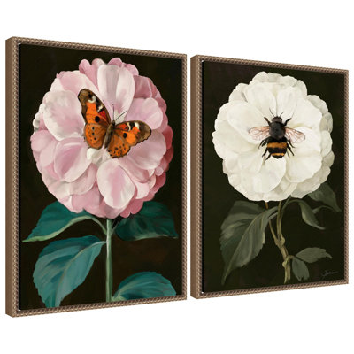 Beaded Flutter Bug and Busy Bee Framed Canvas Wall Art Set by Mary Sparrow