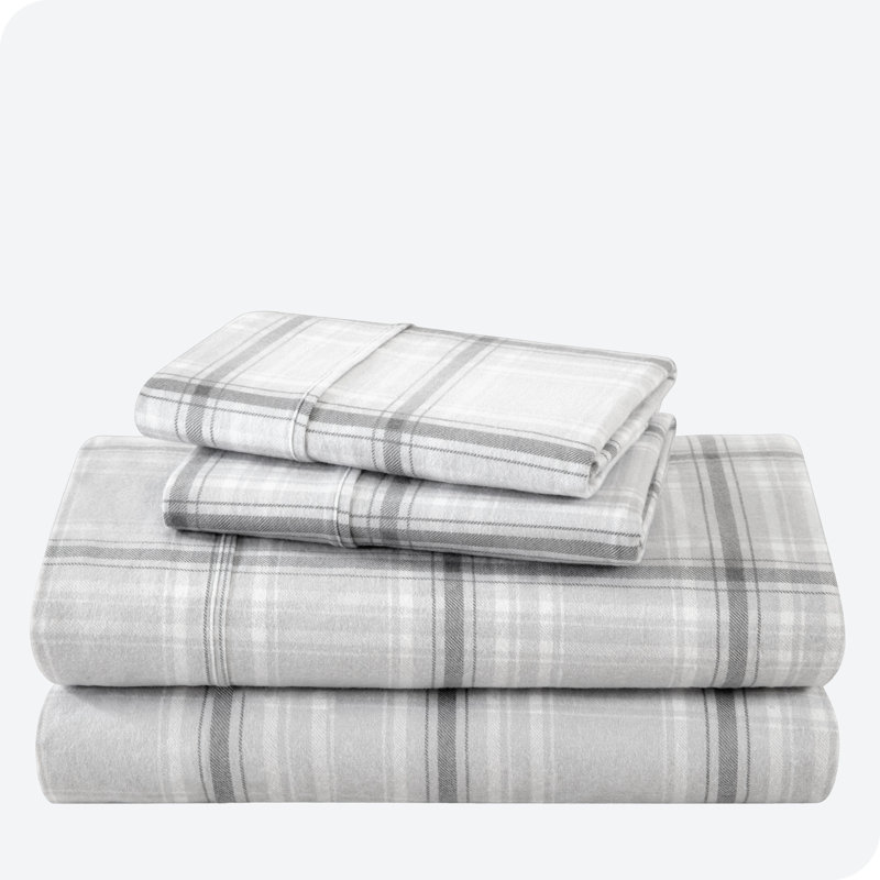 Flannel Machine Woven Plaid Sheet Set, California King Sheet Set with 2 Pillowcases