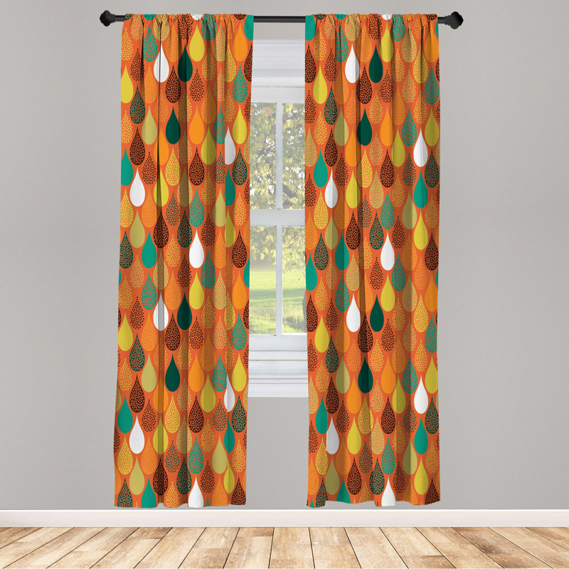Microfiber Floral Semi-Sheer Rod Pocket Curtain Panels, 28" W x 84" L, Orange