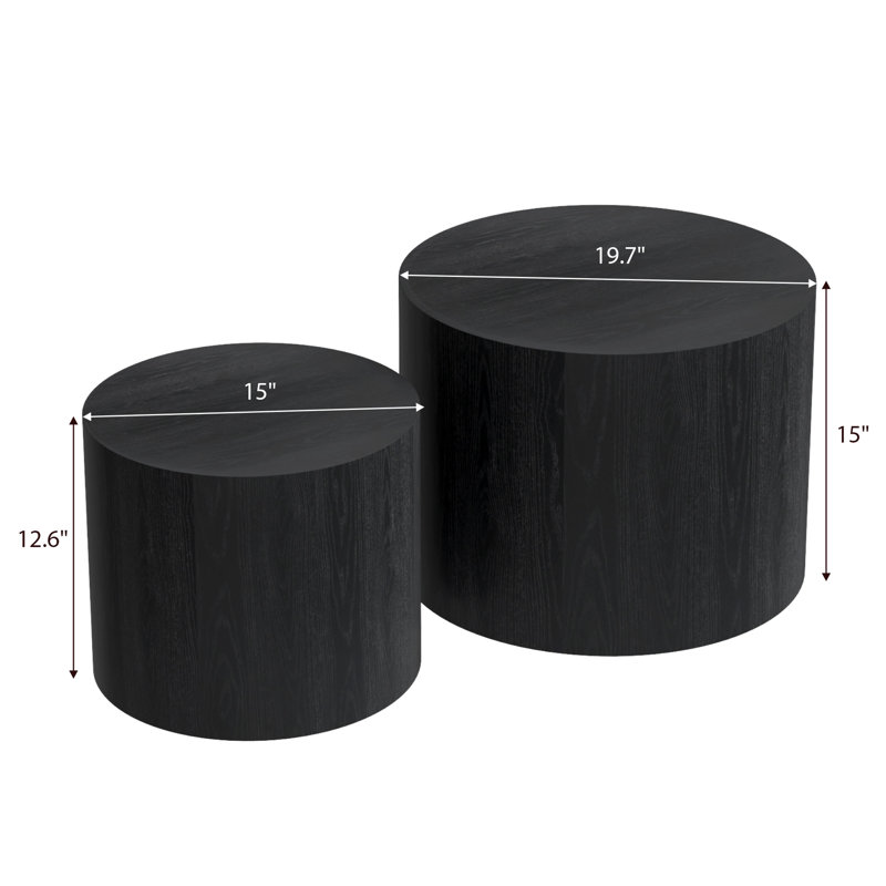 19.7" Round Nesting Coffee Table Set, Black