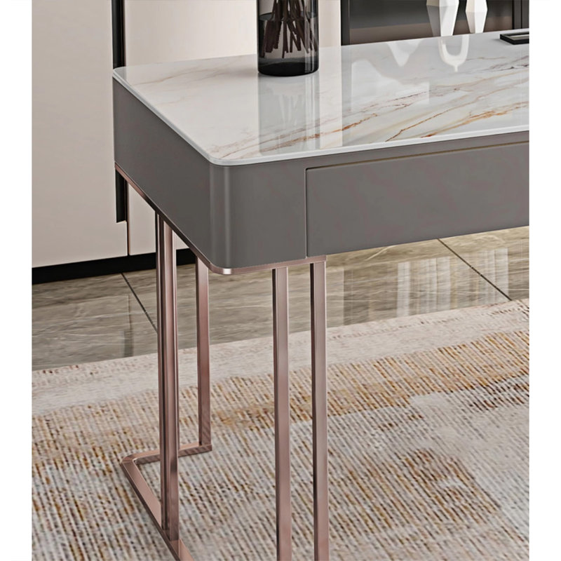 Luxury Sintered Stone Tabletop Office Desk with Metal Base, 29.53" H x 62.99" W x 27.56" D