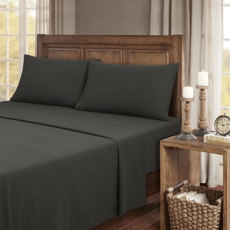 Kathy Ireland 100% Turkish Cotton Flannel Sheet Set, Cal.King Sheet Set + 1 Fitted Sheet+2 Pillowcase, Charcoal