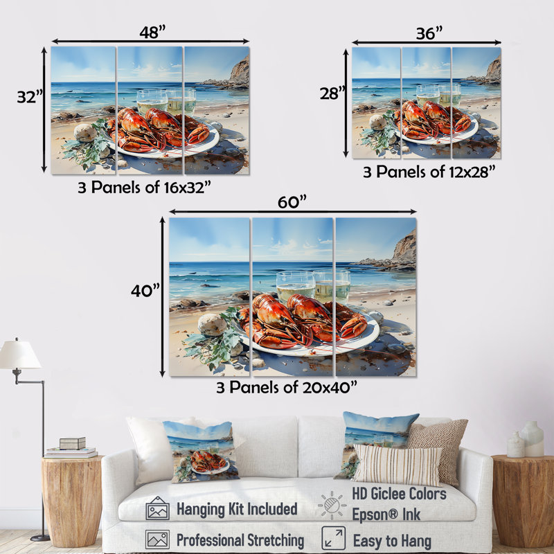 «Lobster Dinner Plate Oceanview - Poinsettias», ensemble de reproductions d'art mural, H 28 po x l 36 po