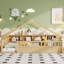 Lit simple en bois avec toit, étagères de rangement et lumière pour enfants, naturel-42570960-42570961