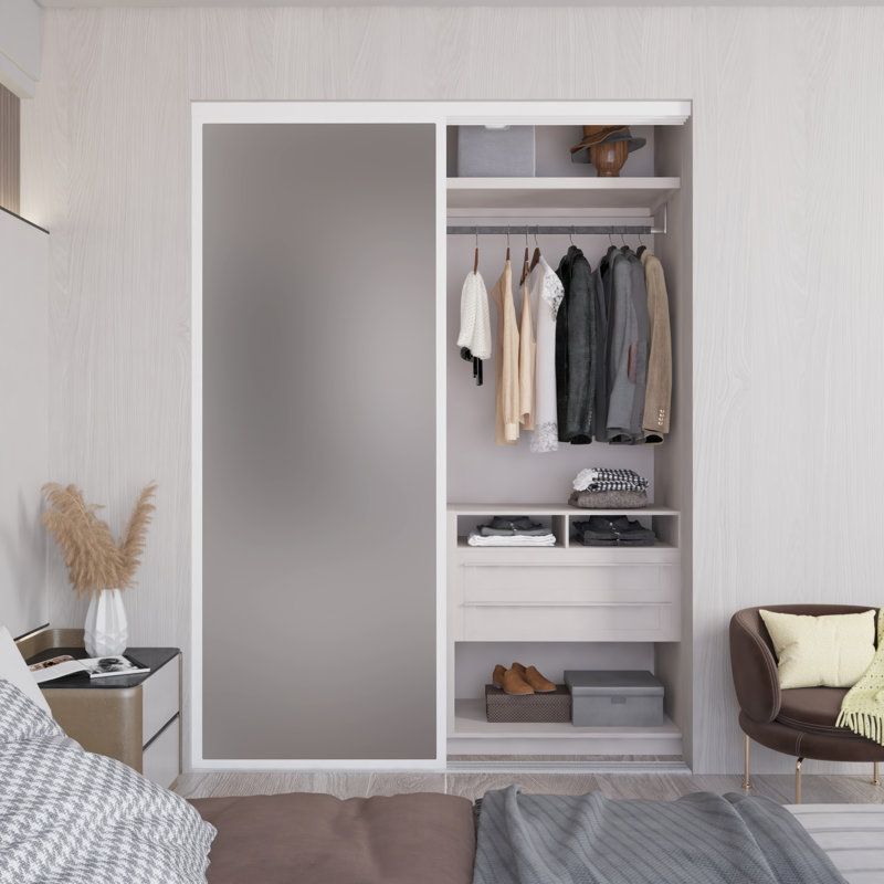 2 paravents en verre givré à 2 panneaux, portes de placard coulissantes, Blanc, 60 po x 80 po