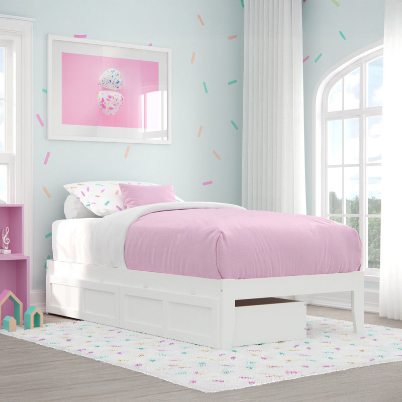 Lit plateforme avec rangement Aayanna, Blanc, Simple