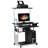 2 Tier Mobile Computer Desk With Printer Shelf & Keyboard Tray Rolling Computer Table For Small Spaces, Compact Study Workstation With Wheels, Space Saving, Black