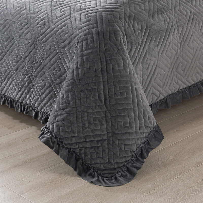 Ensemble de courtepointe en microfibre, Courtepointe très grand et 2 taies décoratives, gris