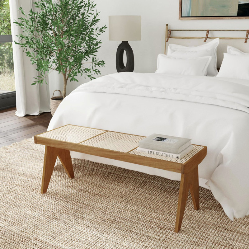 Frankie Wooden Bench With Cane Seat, Brown