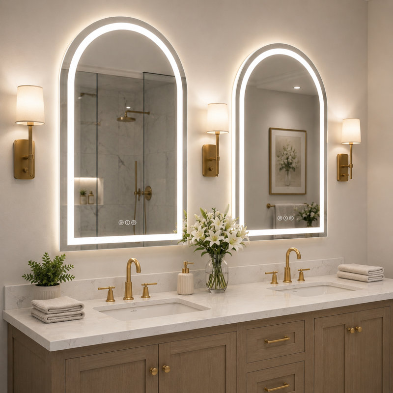 Miroir de salle de bain à DEL avec miroir de salle de bain en verre trempé, 30" x 20"