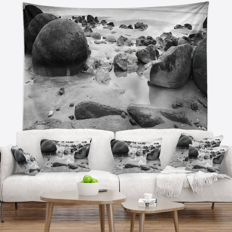 Tapisserie blanc noir n moeraki roche mer, H 32 po x l 39 po