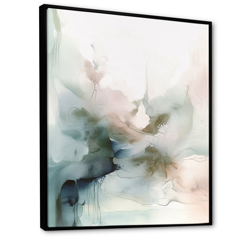 «Green and Cream Essence Of Modernity II», art mural abstrait en marbre, H 20 po x l 12 po, Reproduction avec cadre flottant