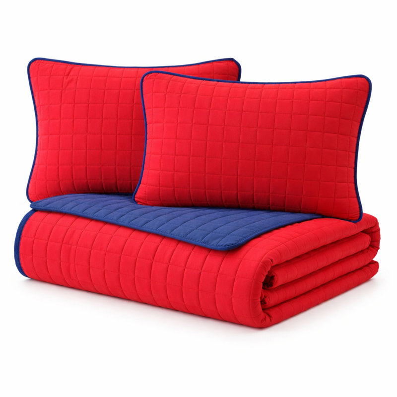 Ensemble de courtepointe réversible en microfibre rouge / bleu Ayer, Lit double
