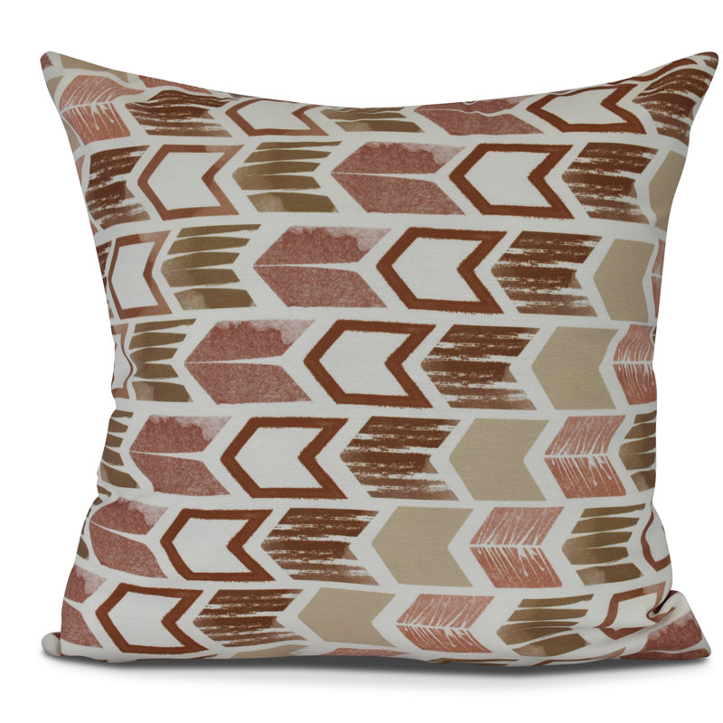 Taupe and Brown Geometric Square Polyester Throw Pillow