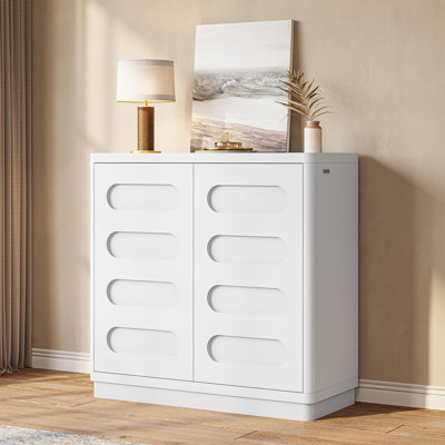Sideboard With Storage Function, Curved Design Coffee Cabinet With 2 Doors And Adjustable Shelves, Storage Cabinet For Living Room, Kitchen, Hallway by Winston Porter