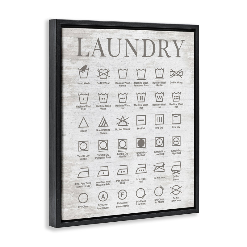 "Laundry Symbols Guide", art mural encadré flottant par lettré et doublé, Cadre flottant noir de jais, H 21 po x l 17 po