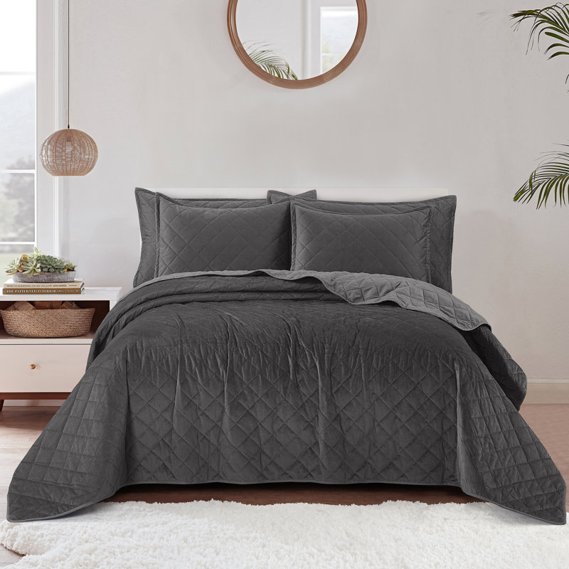 Polyester Coverlet with Pillow Shams, Gun Metal