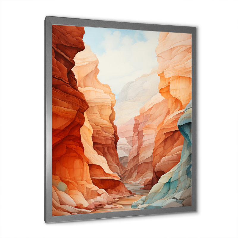Canyon Desert Scenery Minimalism  - Canyon Wall Art Living Room, Cadre simple argenté, H 32 po x l 16 po x P 1 po