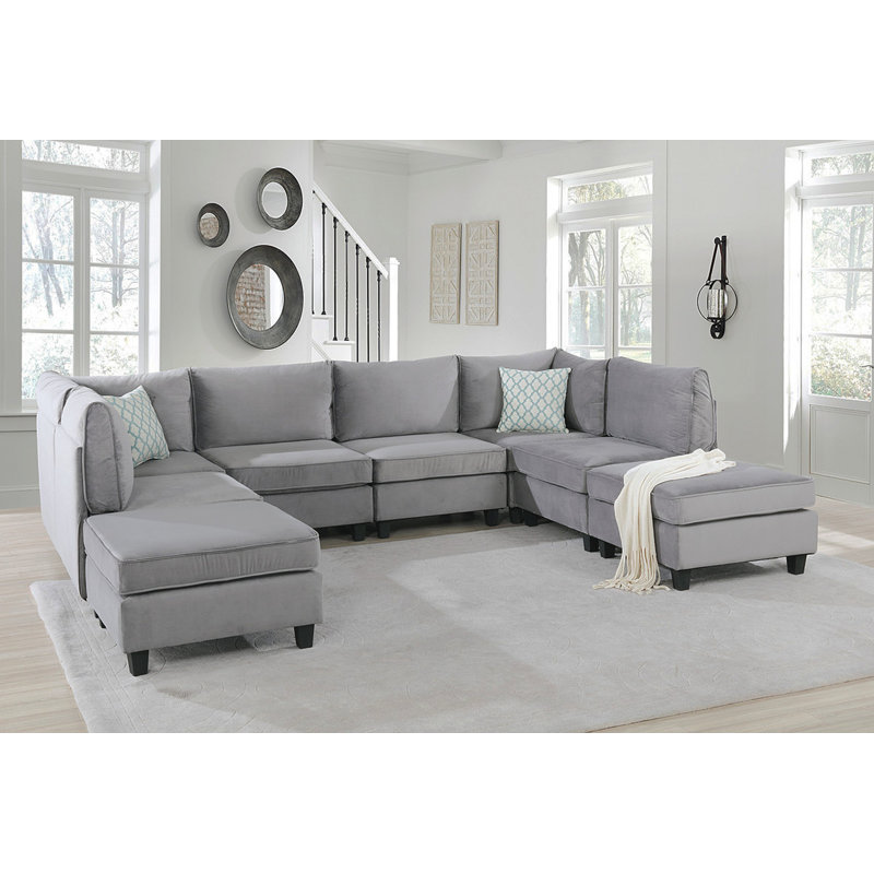 Canapé modulaire en velours gris 8 pièces Simona